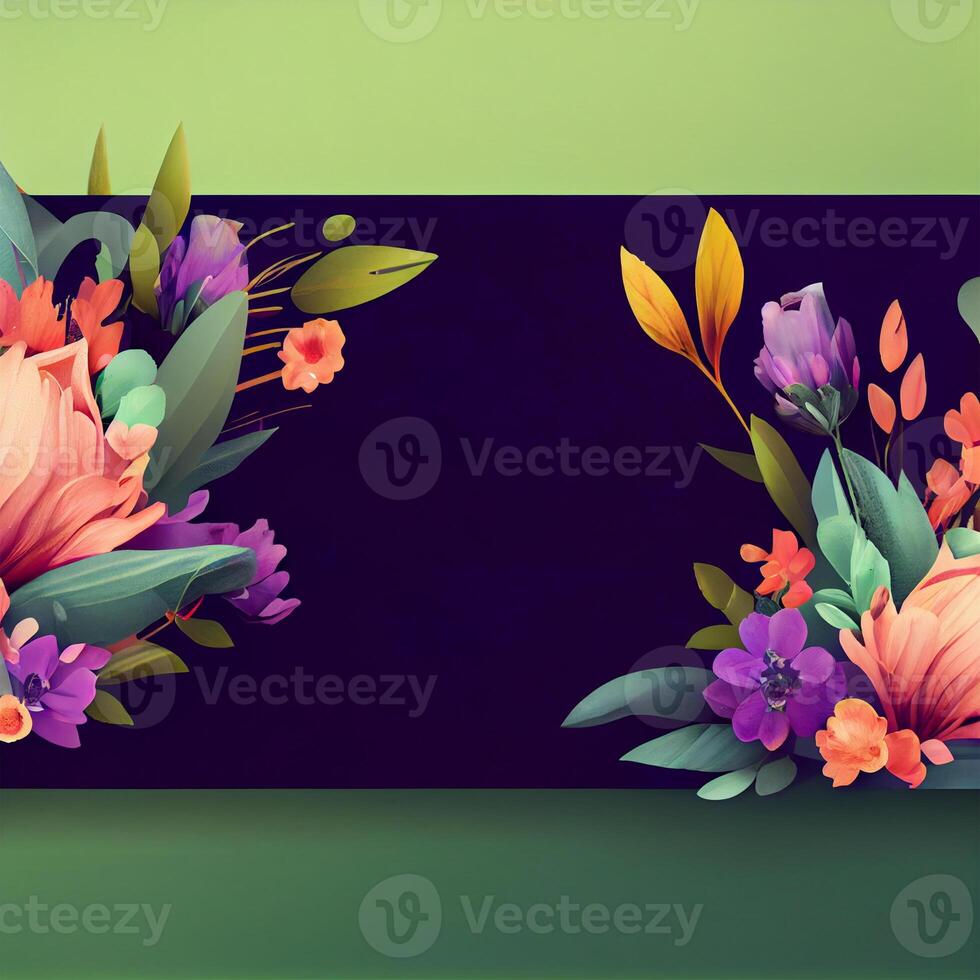 Drawn banner, postcard, floral template with space for advertising text - image photo