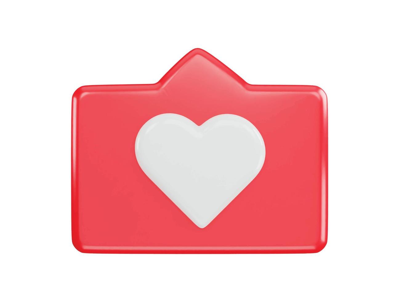 speech bubble with heart 3d render icon - red love message or social media like notifications vector