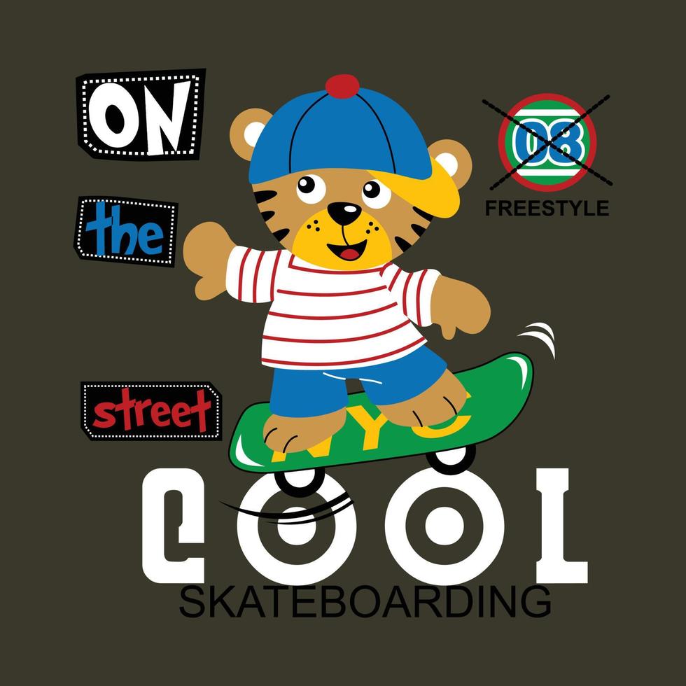 a little bear playing skateboard funny cartoon vector