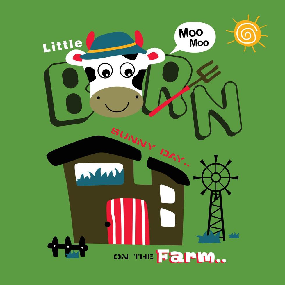 a little cow in the farm funny cartoon vector