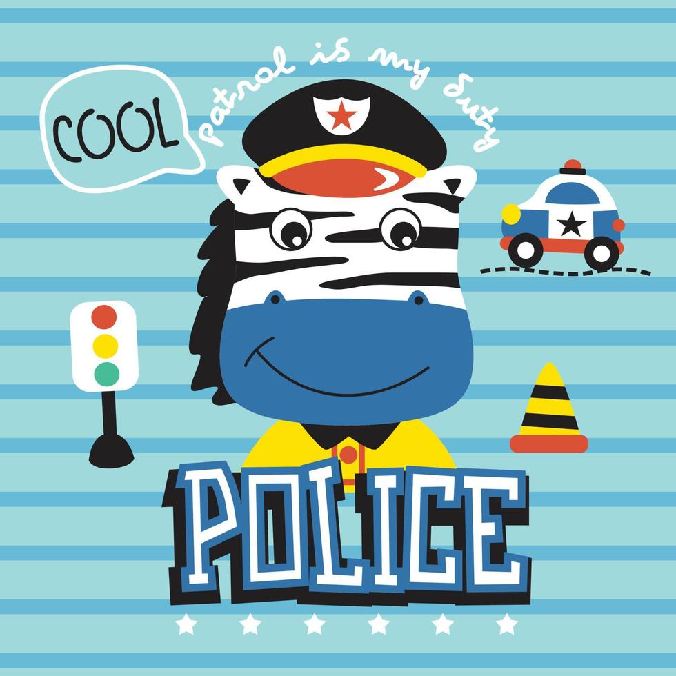 zebra the police funny animal cartoon vector