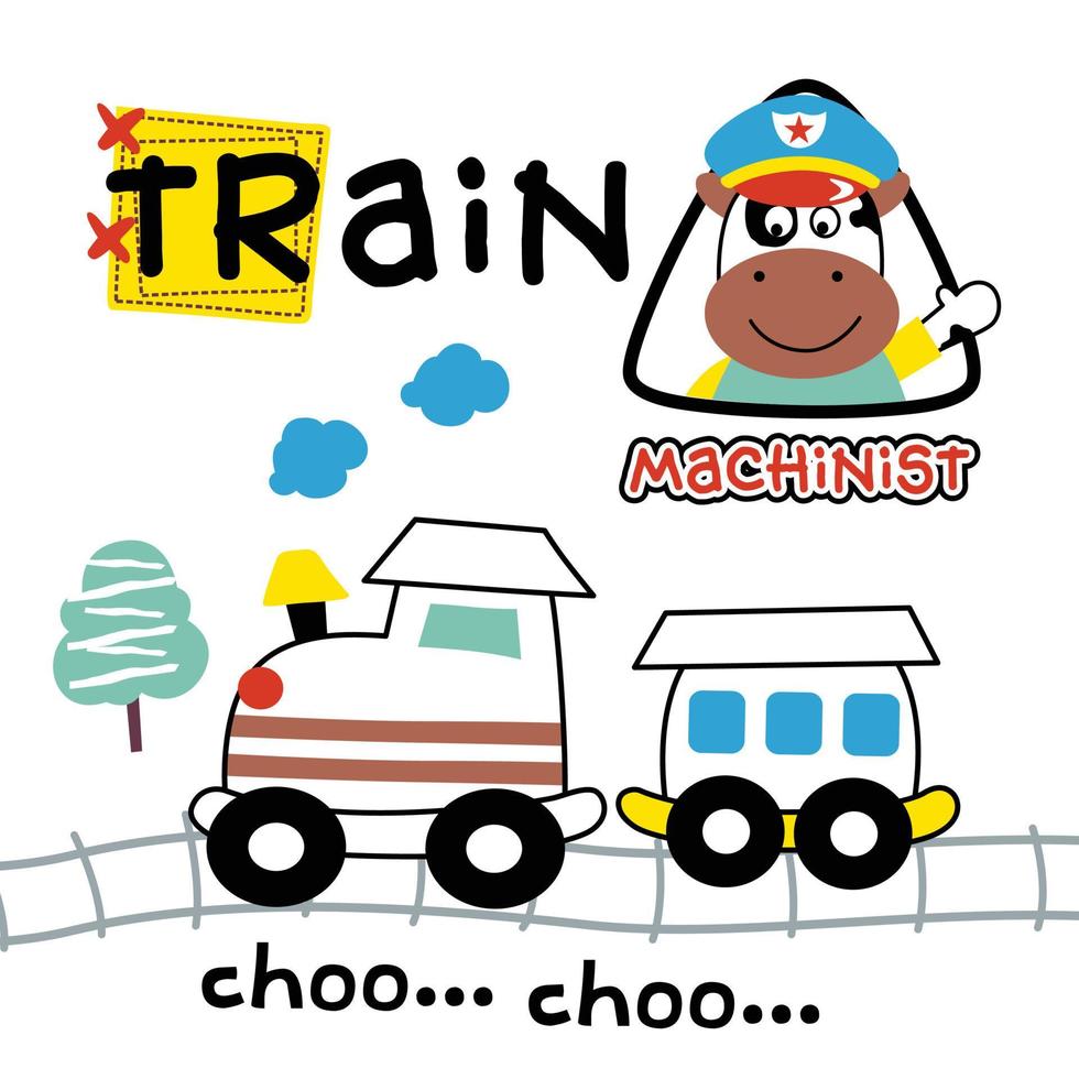 cow and train funny animal cartoon vector