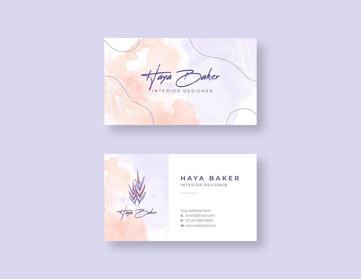 Beautiful watercolor business card template vector