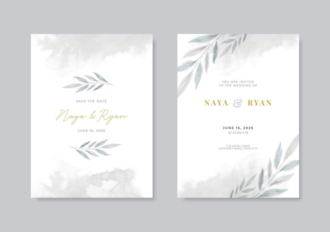 Elegant watercolor wedding card template vector