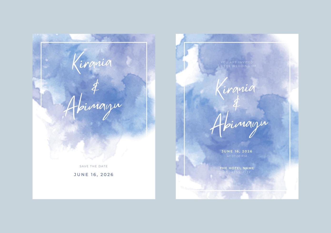 Beautiful purple watercolor wedding invitation template vector