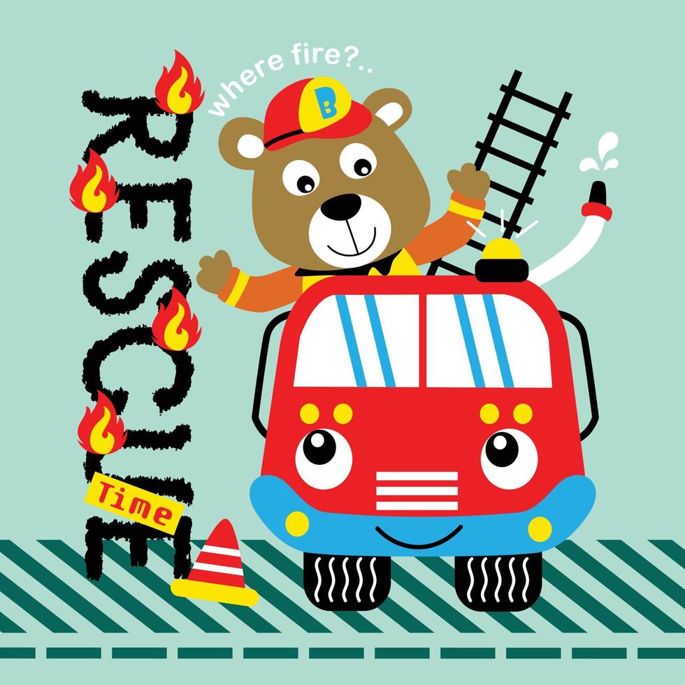 bear the rescue team funny animal cartoon vector