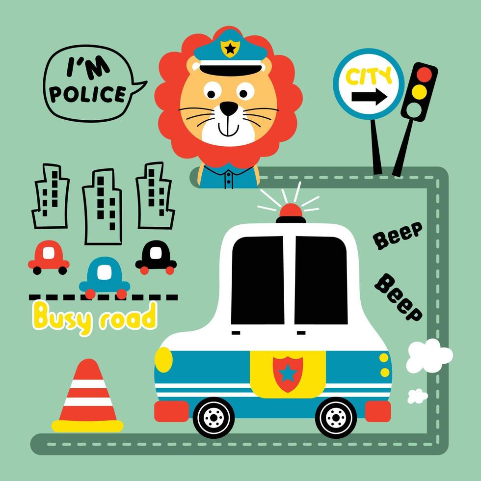 lion the police funny animal cartoon vector