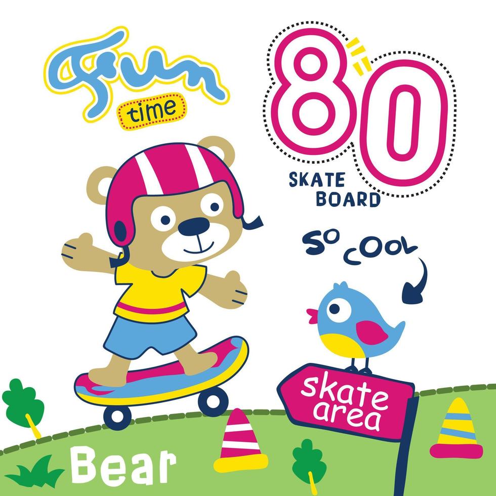 oso jugando patineta gracioso animal dibujos animados vector