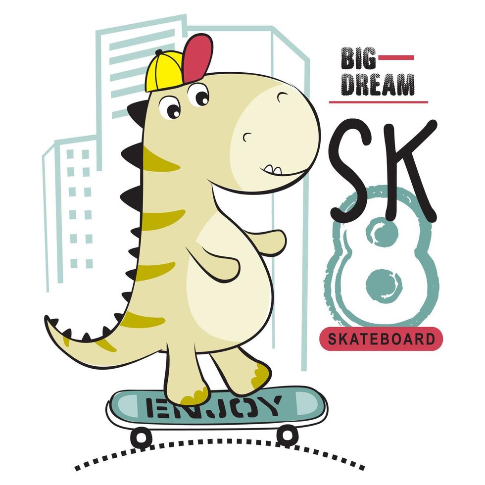 cool dinosaur playing skateboard funny animal cartoon vector