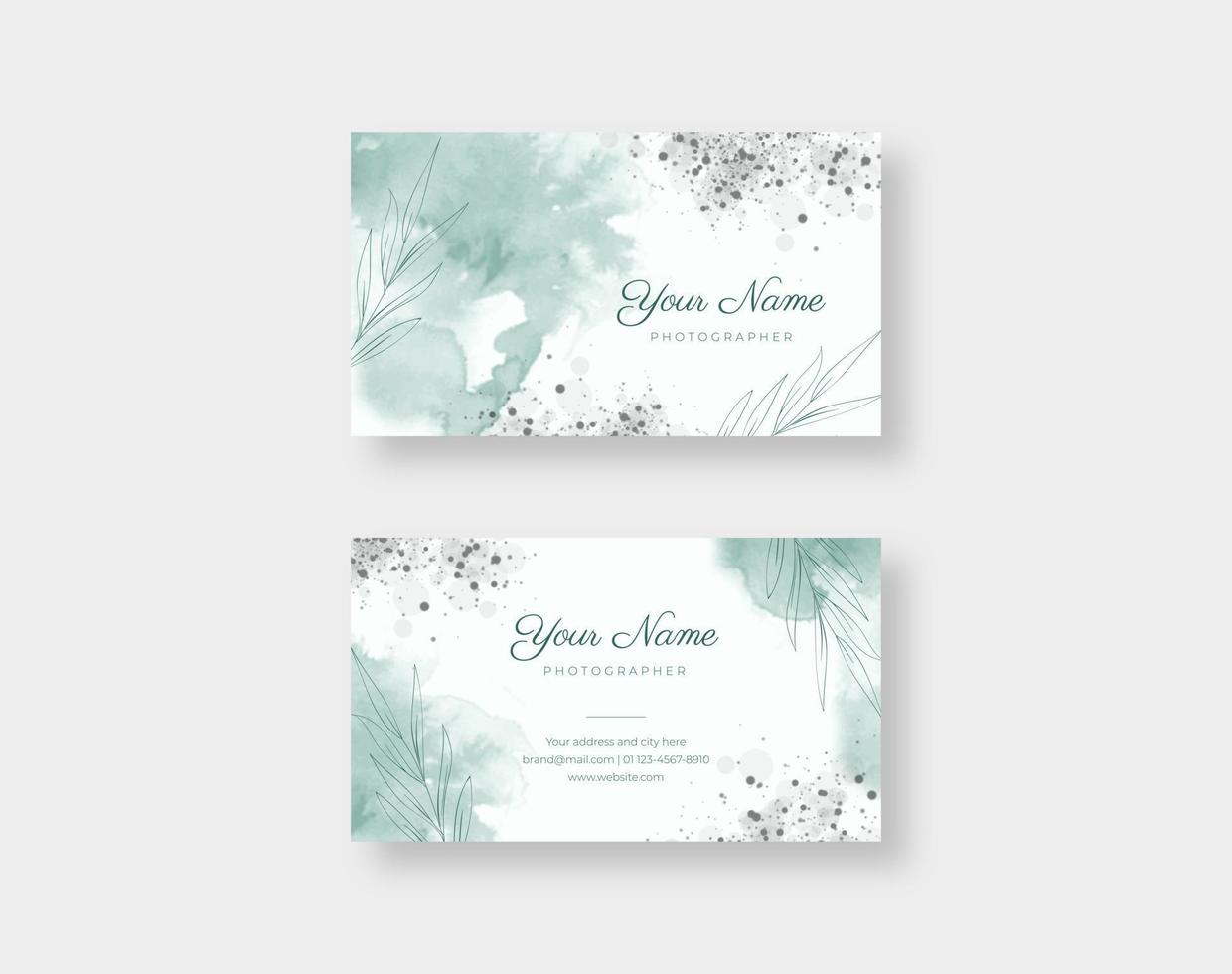Beautiful business card template with green watercolor texture vector