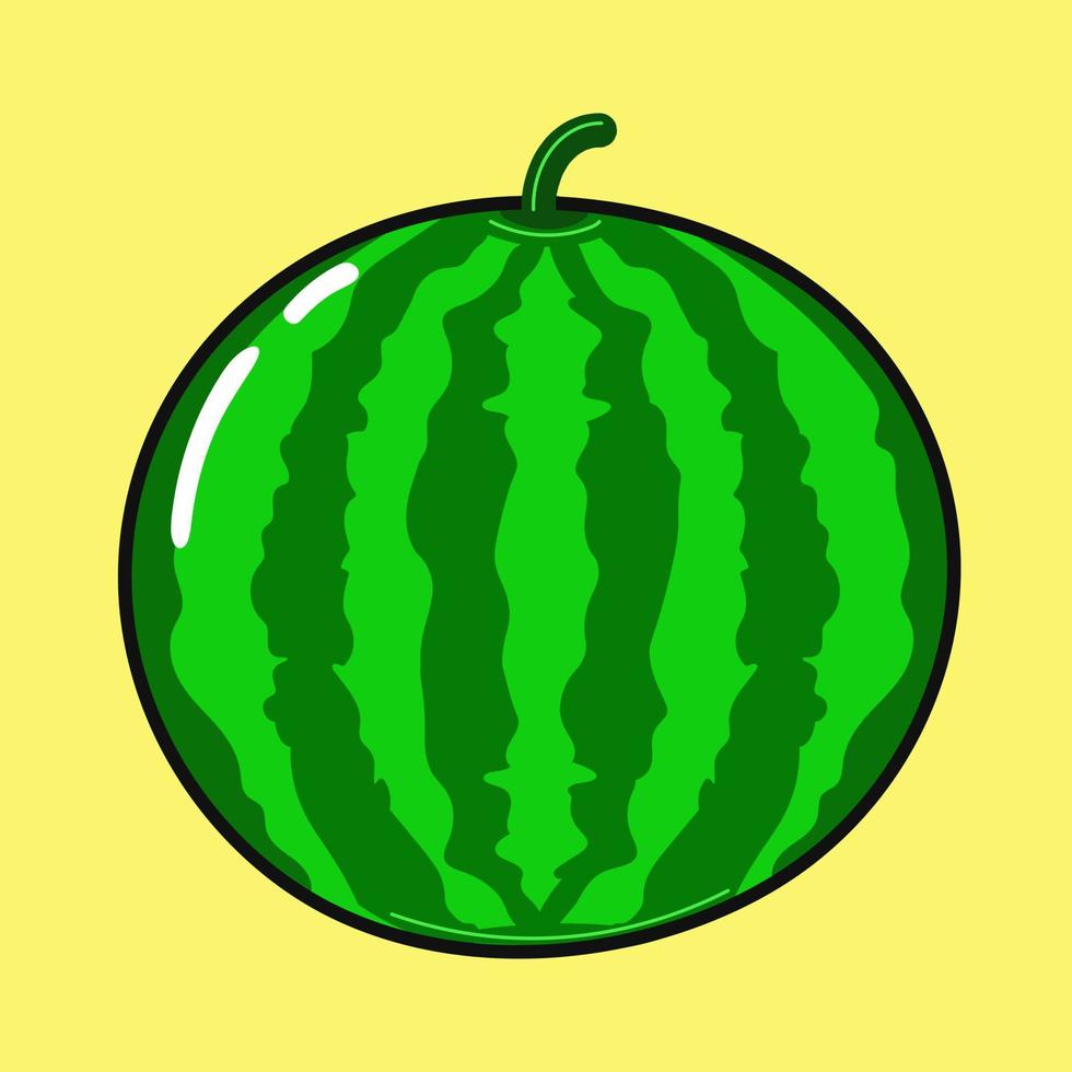 Cute funny watermelon. Vector hand drawn cartoon kawaii character illustration icon. Isolated on blue background. Watermelon character concept