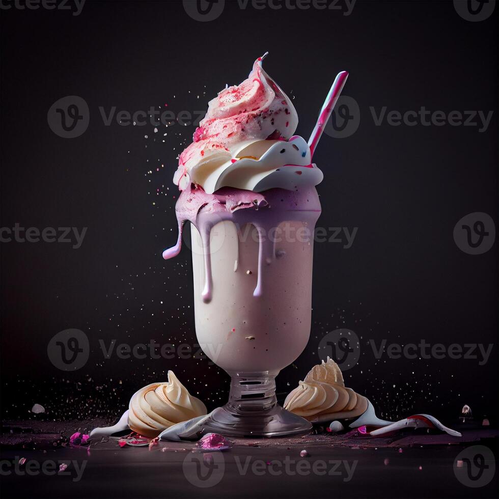 Stylish beautiful fruity milkshake, chocolate drop splashes - image photo