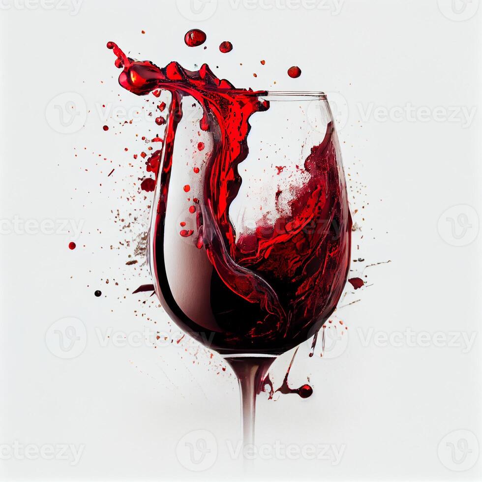 Glass of red wine, liquid splash on white background - image photo