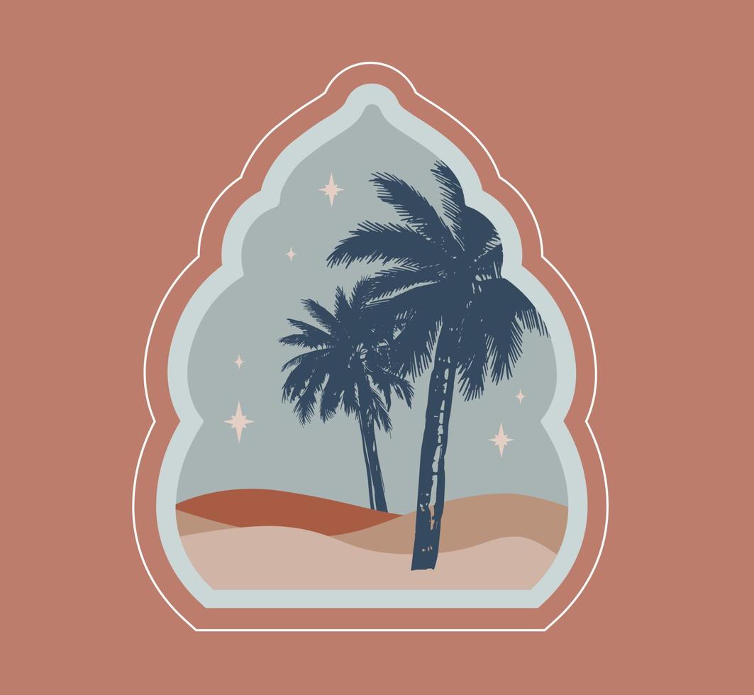 Collection of oriental style Islamic windows, palm trees, cactus and desert vector