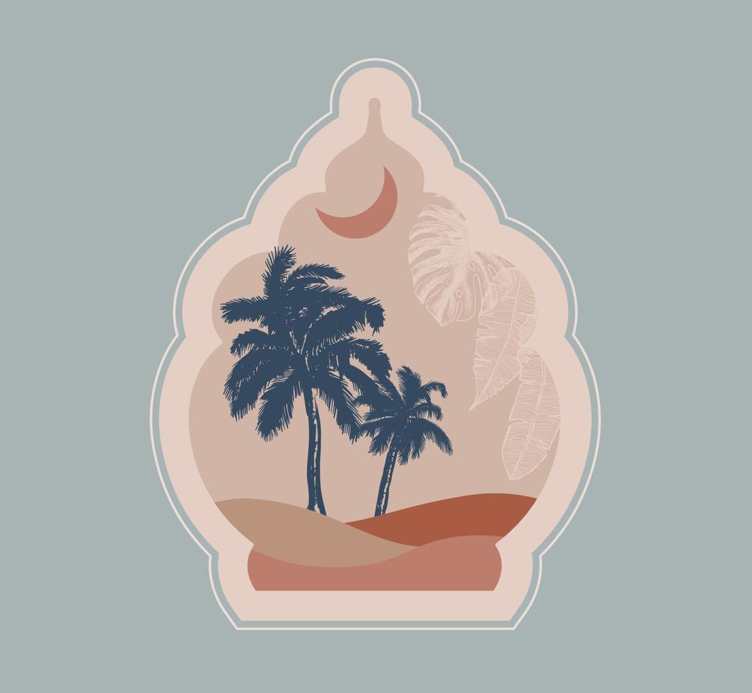 Collection of oriental style Islamic windows, palm trees, cactus and desert vector