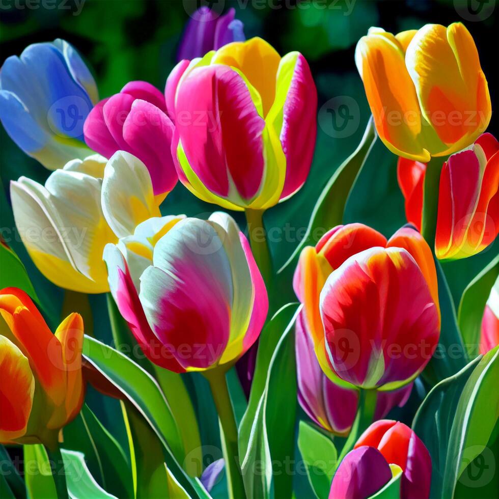 Tulip, Beautiful multi-colored tulip bouquet, colorful tulips, spring bloom - image photo