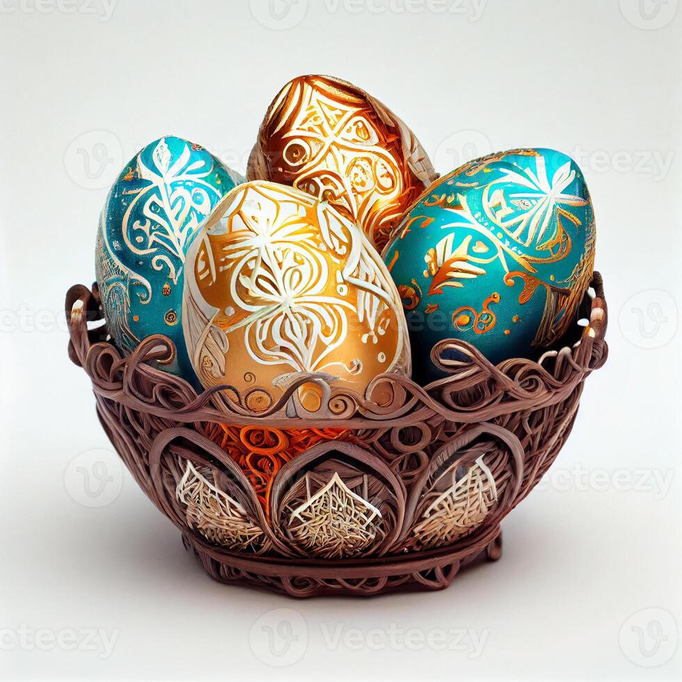 Easter eggs in a basket, easter 2023, happy easter celebration - image photo
