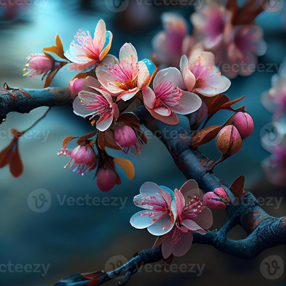 vistoso primavera temporada japonés Cereza flores a el pie de montar fuji, lago kawaguchiko - ai generado imagen foto