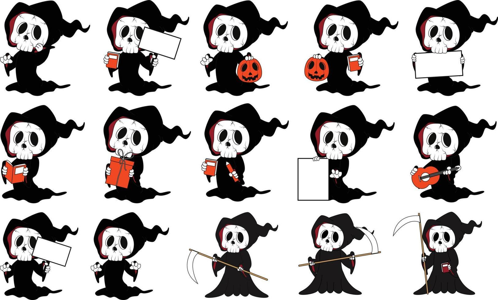 Grim Reaper Cartoon Character Isolated Set vector