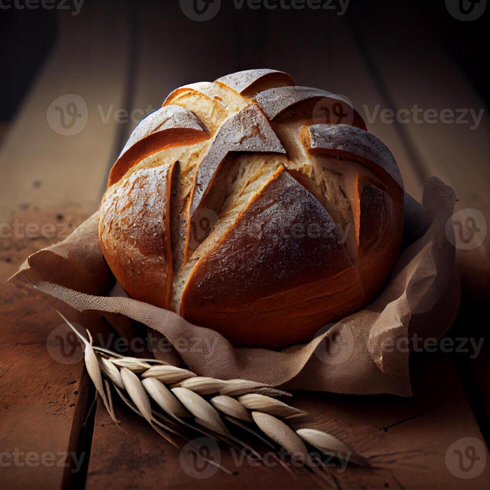 Homemade fresh sourdough bread, dark background - image photo