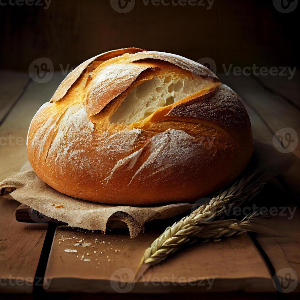 Homemade fresh sourdough bread, dark background - image photo