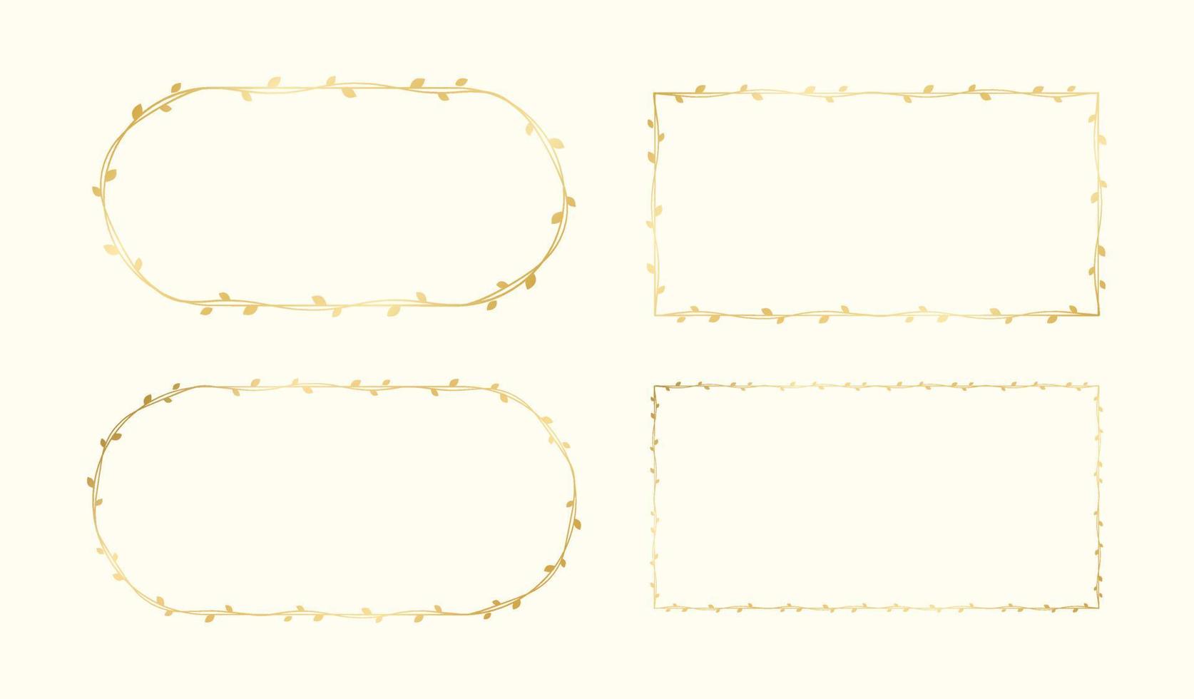 Gold vine frame wedding elegant wreath set. Golden frame with botanical design. Vector isolated illustration.