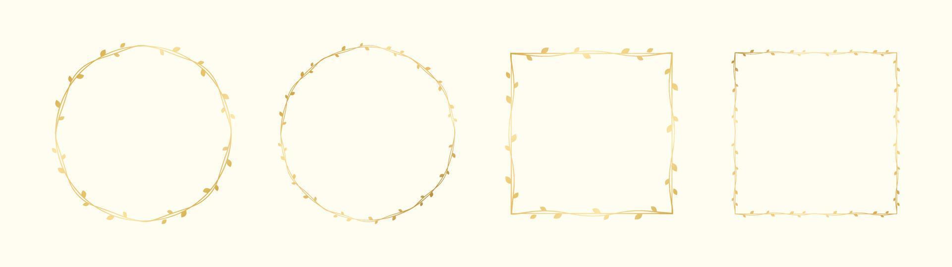 Gold vine frame wedding elegant wreath set. Golden frame with botanical design. Vector isolated illustration.