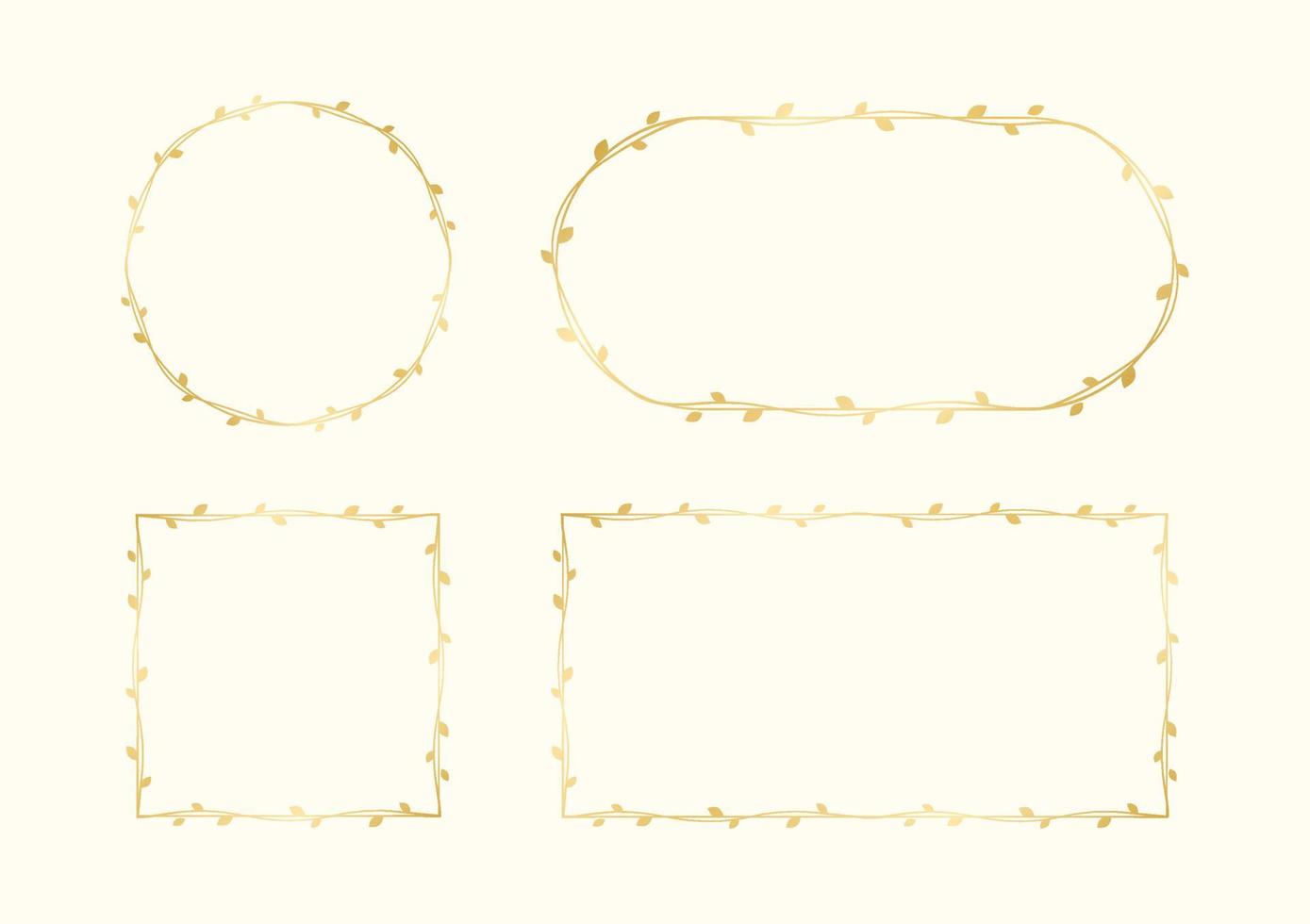 Gold vine frame wedding elegant wreath set. Golden frame with botanical design. Vector isolated illustration.