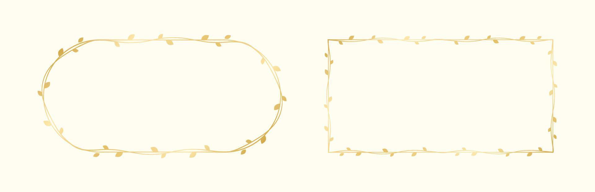 Gold vine frame wedding elegant wreath set. Golden frame with botanical design. Vector isolated illustration.