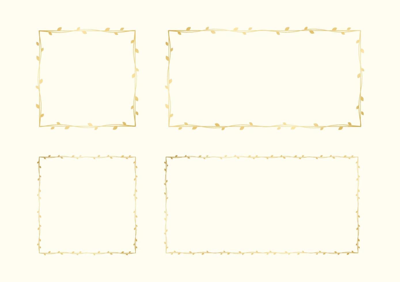 Square and rectangle gold vine frame wedding elegant wreath. Golden frame with botanical design. Vector isolated illustration.