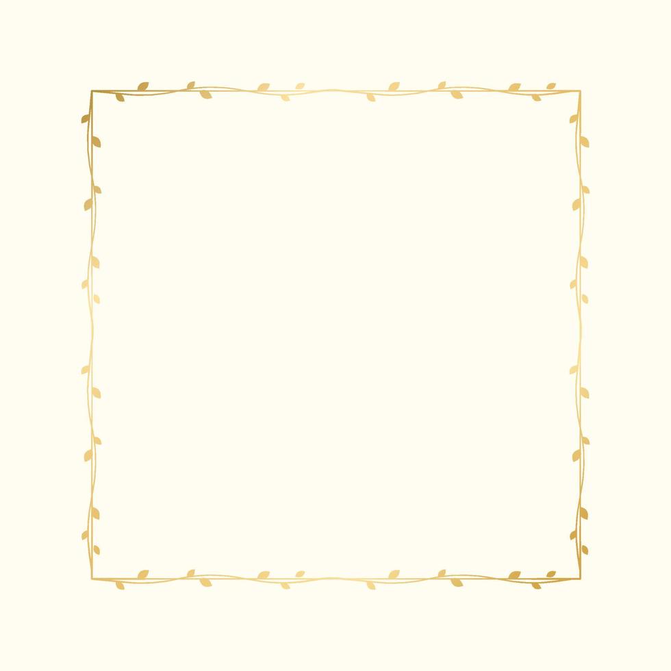 Square golden frame with botanical design. Round vine frame wedding elegant wreath. Vector isolated illustration.