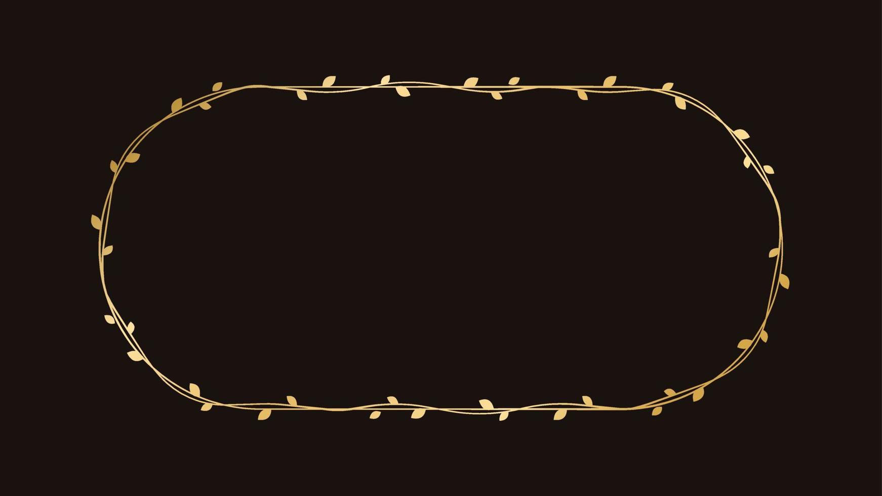 Oval golden frame with botanical design. Round vine frame wedding elegant wreath. Vector isolated illustration.