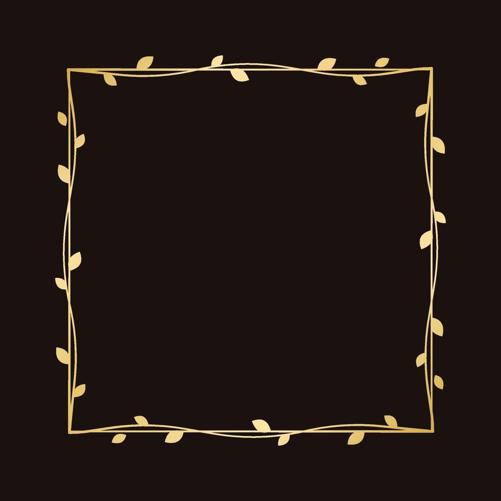 Square golden frame with botanical design. Round vine frame wedding elegant wreath. Vector isolated illustration.