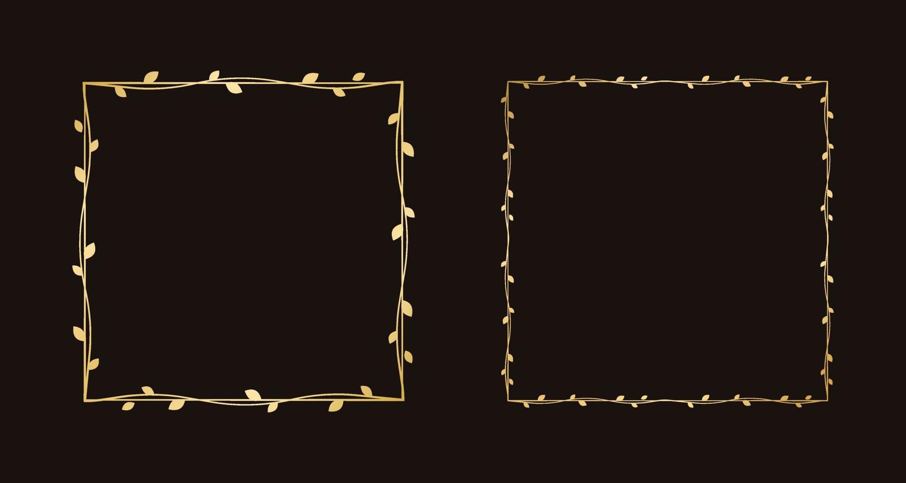 Square gold vine frame wedding elegant wreath. Golden frame with botanical design. Vector isolated illustration.