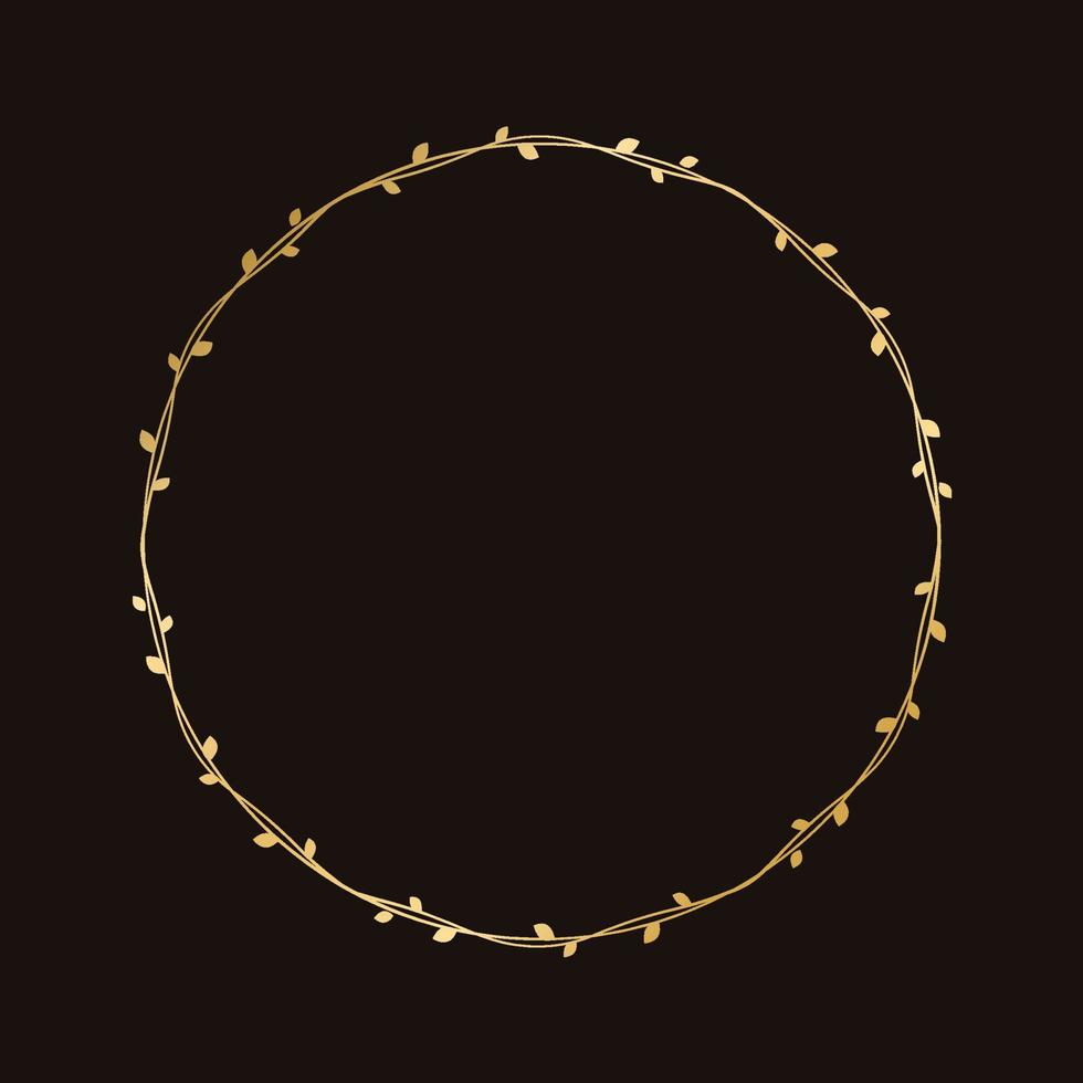 Circle golden frame with botanical design. Round vine frame wedding elegant wreath. Vector isolated illustration.