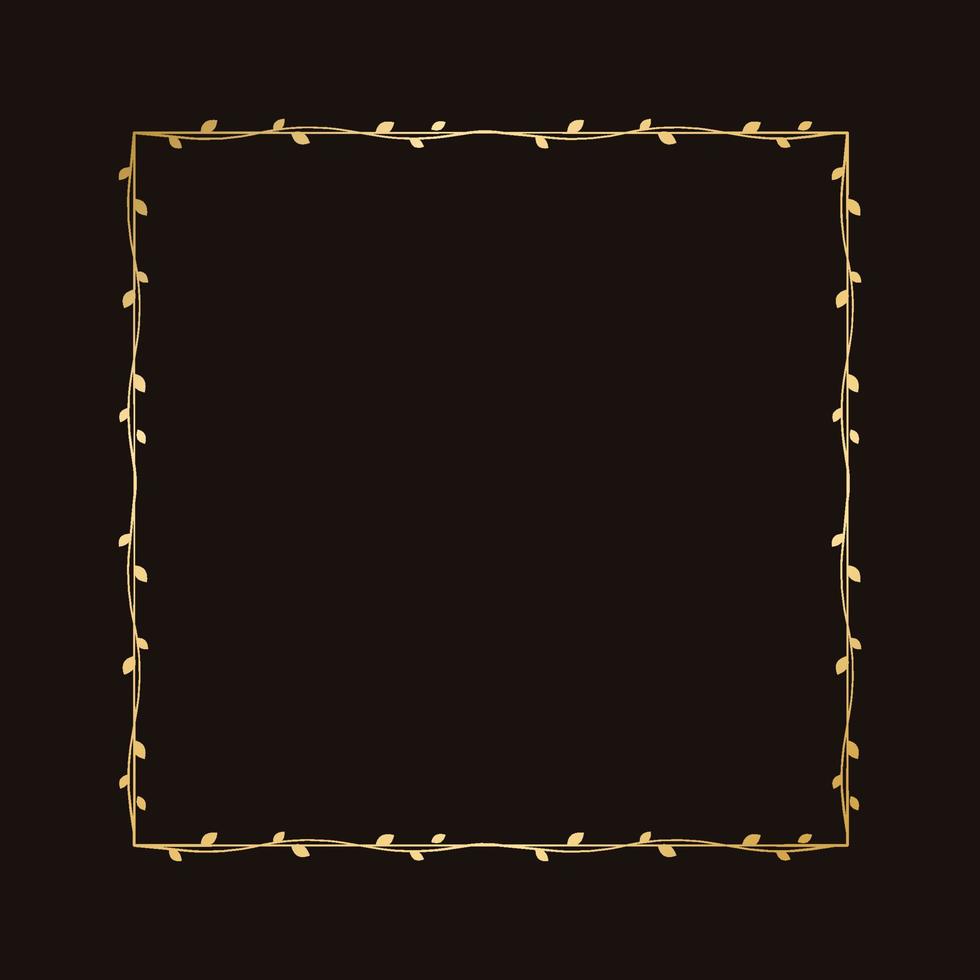 Square golden frame with botanical design. Round vine frame wedding elegant wreath. Vector isolated illustration.