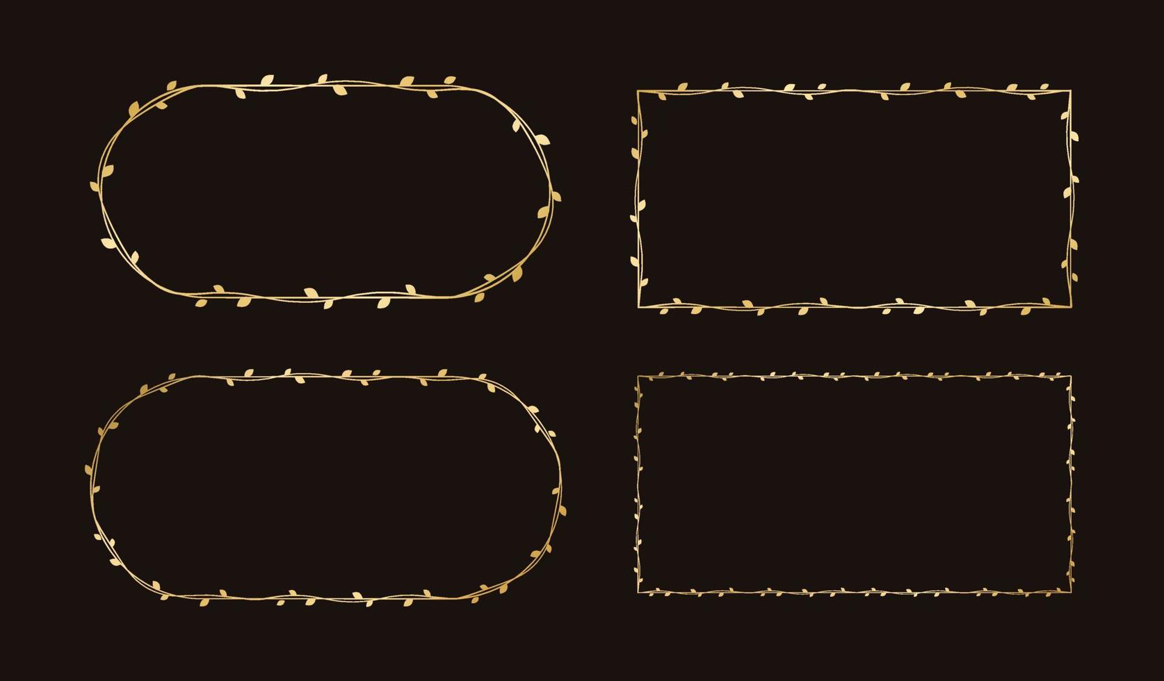 Gold vine frame wedding elegant wreath set. Golden frame with botanical design. Vector isolated illustration.