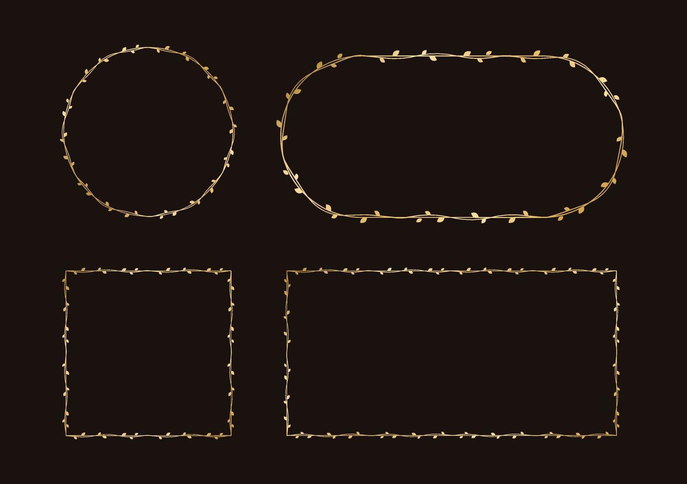 Gold vine frame wedding elegant wreath set. Golden frame with botanical design. Vector isolated illustration.