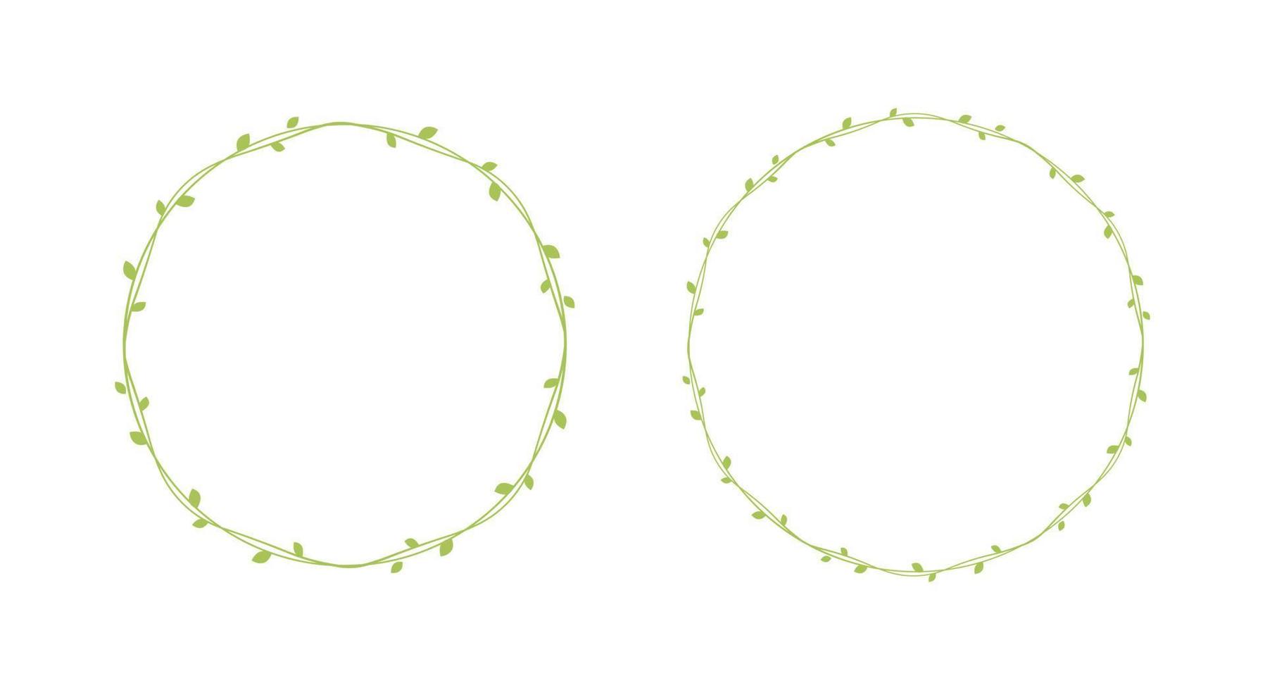 Round green vine frames and borders set, floral botanical design element vector illustration