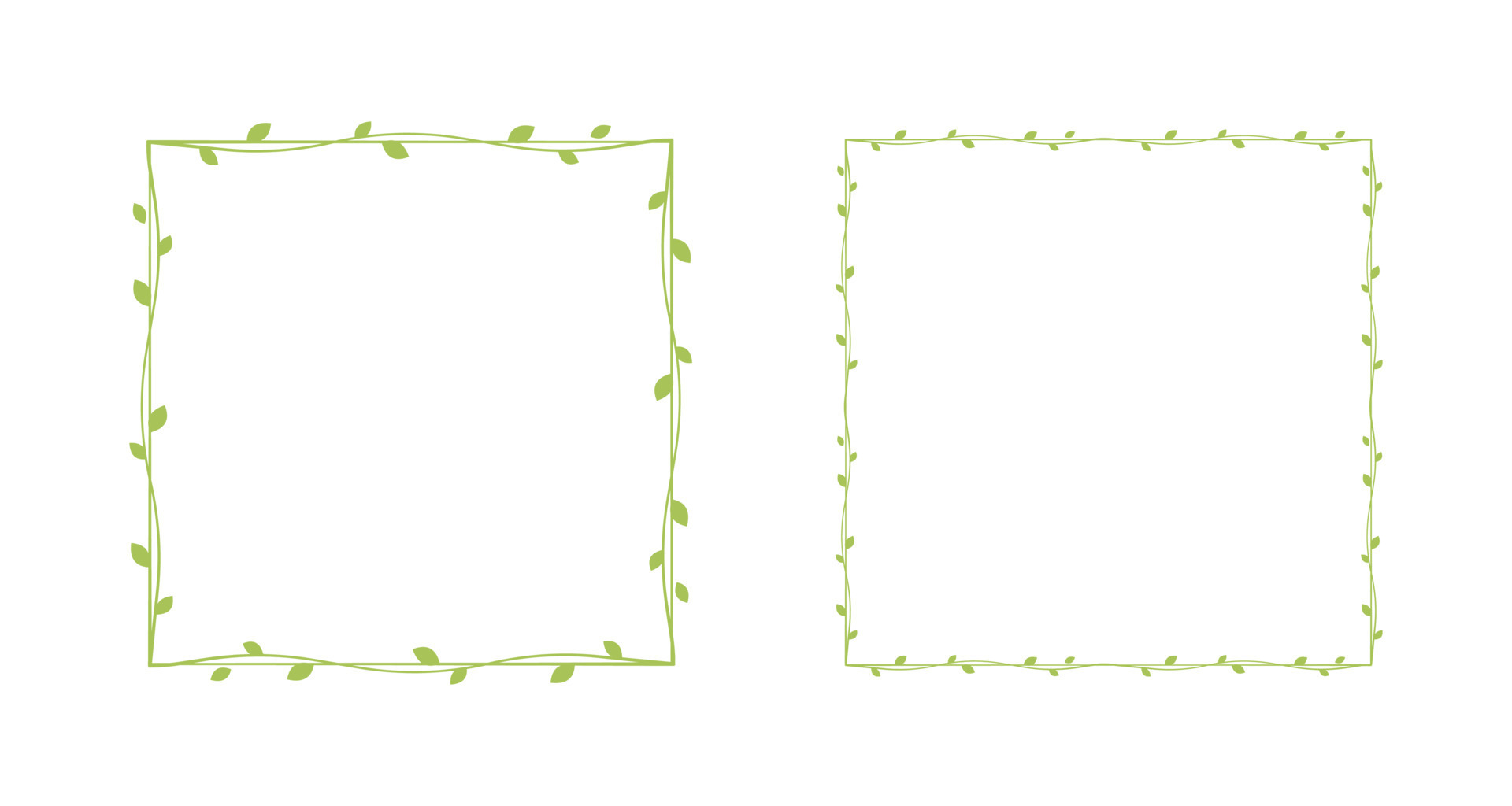 Square green vine frames and borders set, floral botanical design