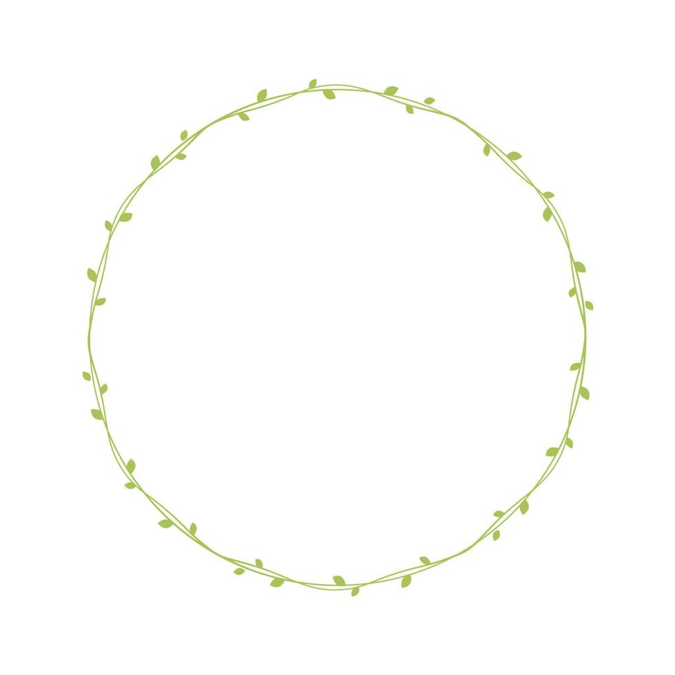 Round green vine frames and borders, floral botanical design element vector illustration