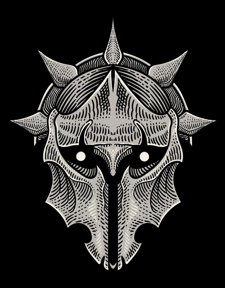 illustration warrior knight mask on black background vector