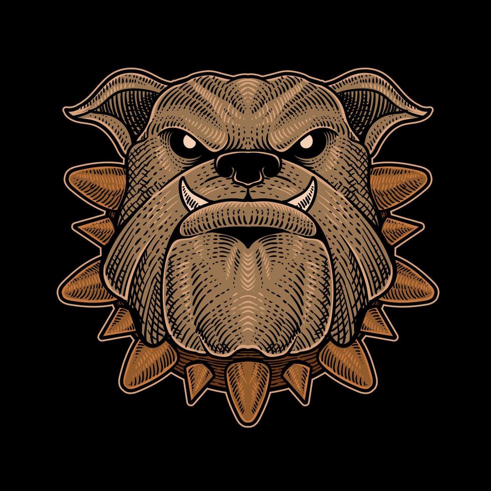 ilustración buldog cabeza en negro antecedentes vector