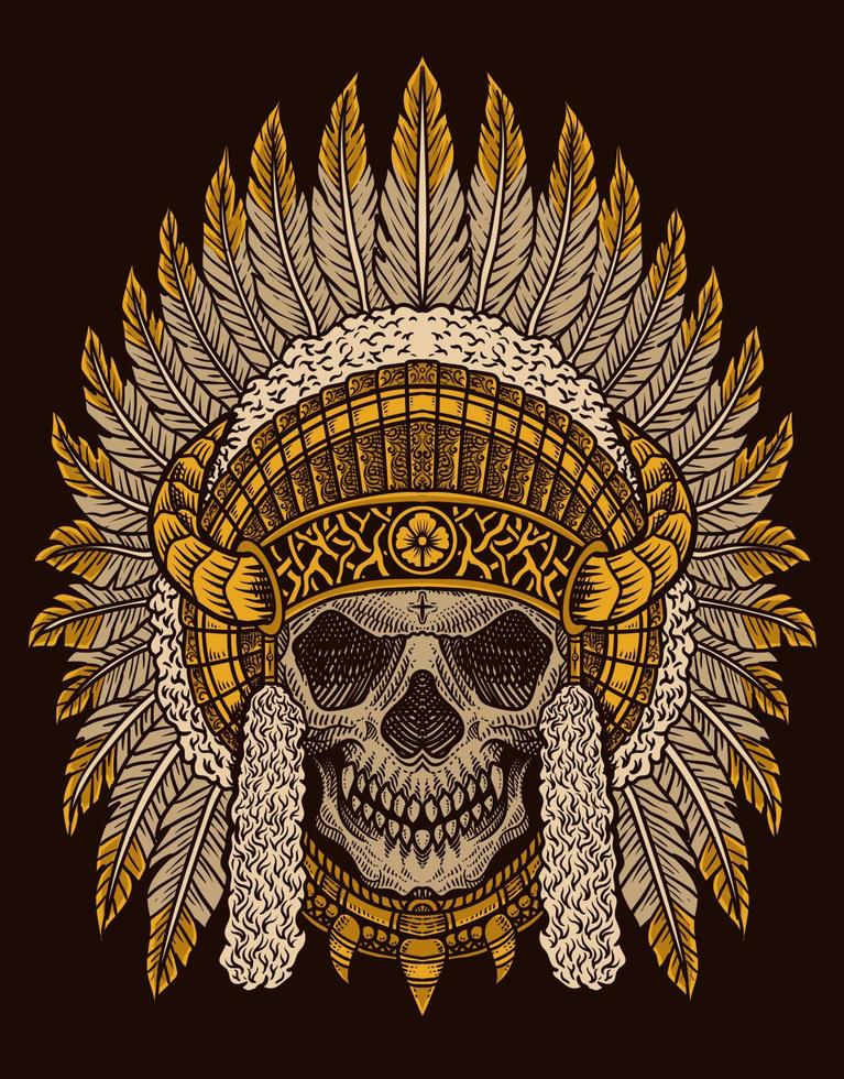 illustration indian apache skull vintage engraving style vector
