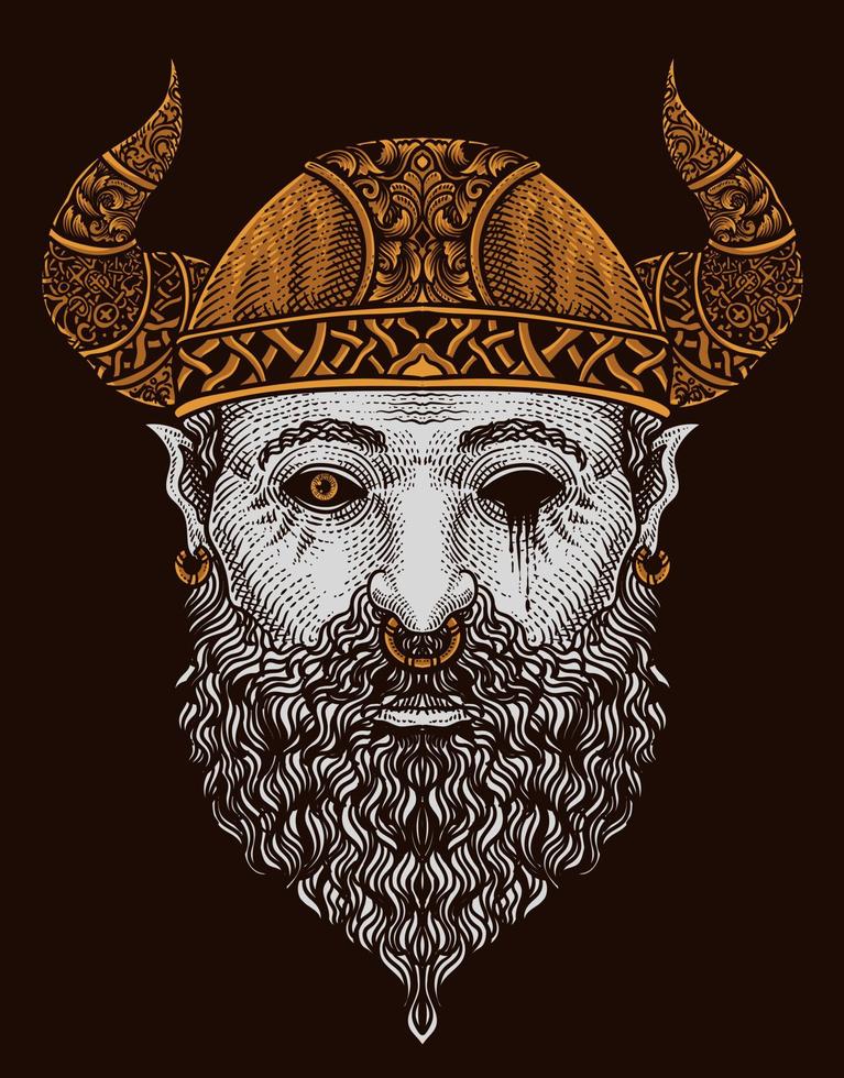 illustration viking head in black background vector