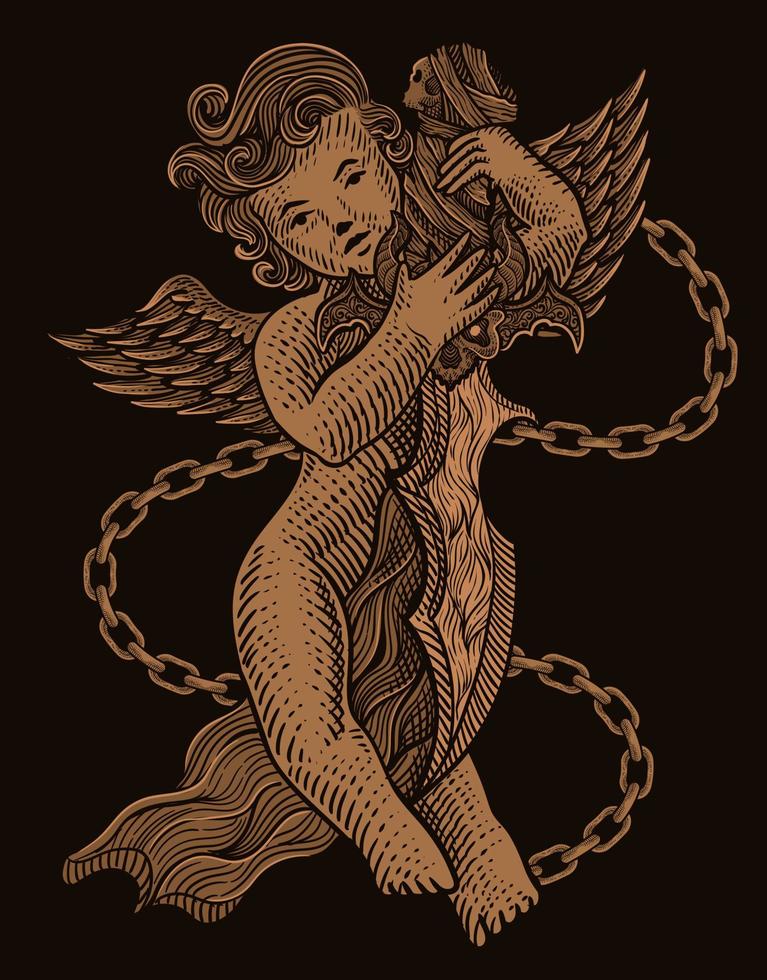 ilustración cupito ángel participación un demonio cuchillo vector