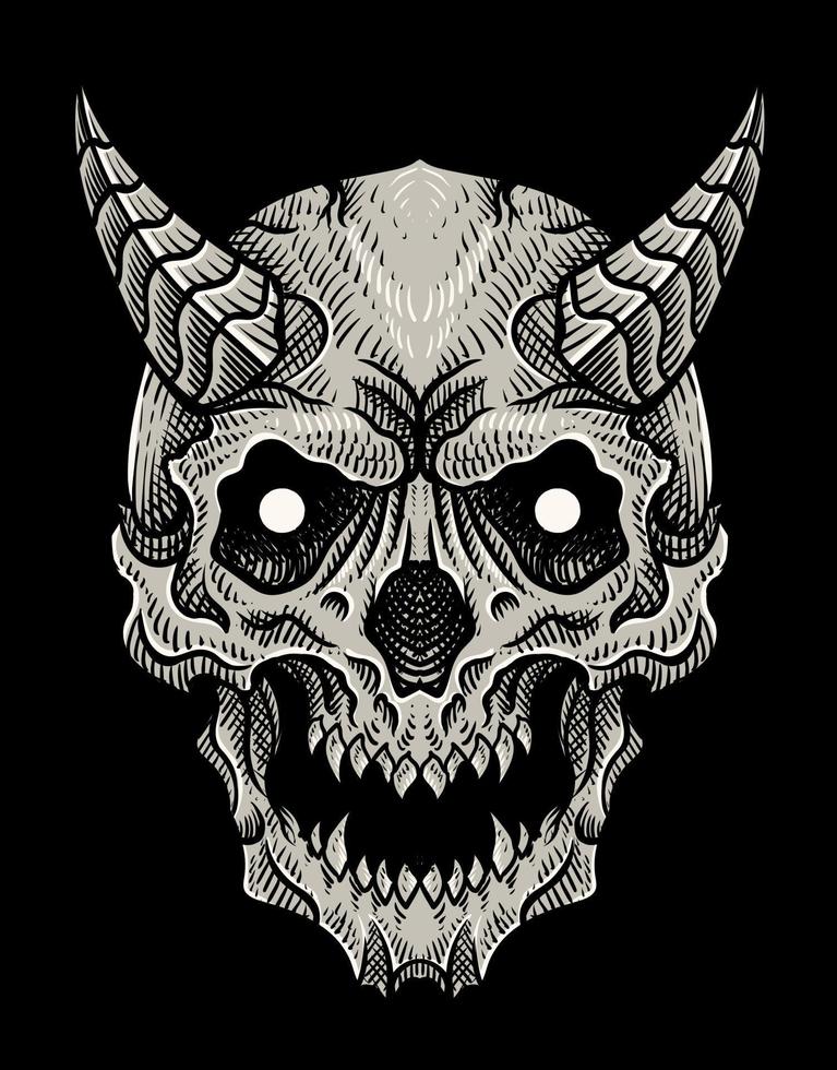 ilustración de miedo demoníaco cráneo en negro antecedentes vector