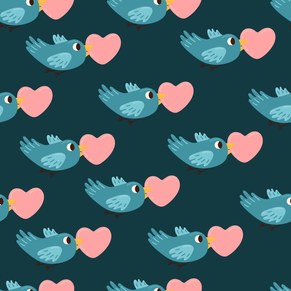 Bird Holding Heart in Its Beak. Valentine Day Celebration. Love Message Vector seamless pattern