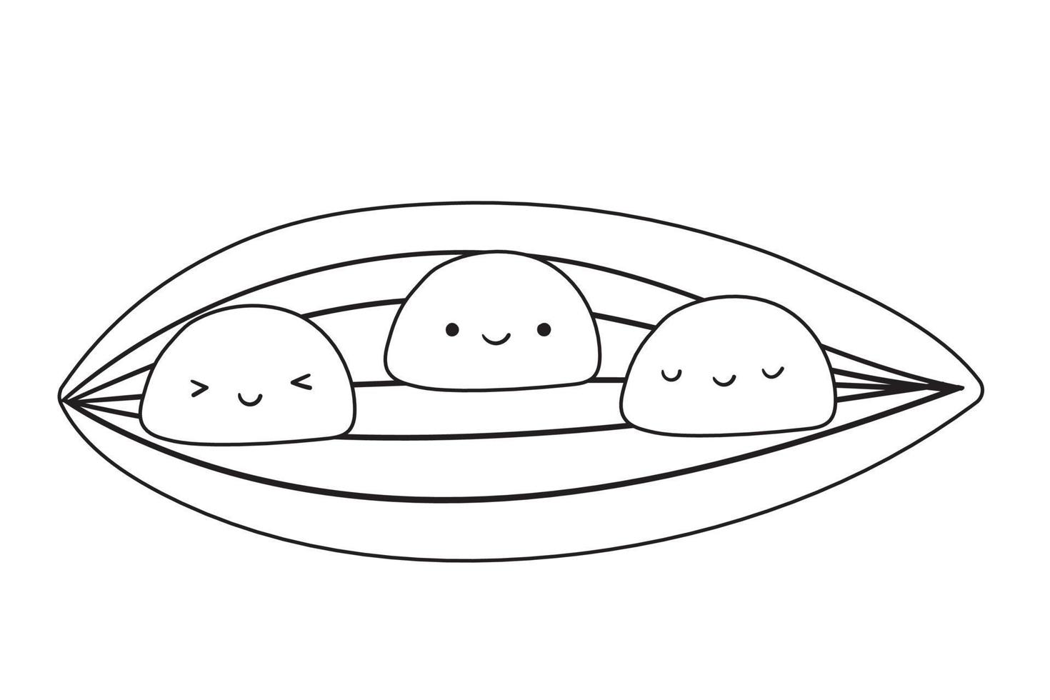 Traditional Japanese rice dessert Mochi characters on leaf. vector