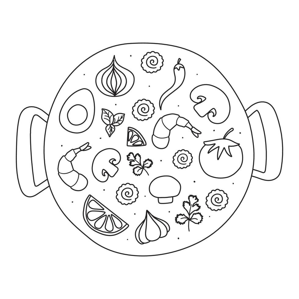 ingredientes para sartén wok. conjunto de símbolos de wok asiático plano de fideos vectoriales. verduras con mariscos para el diseño del menú. vector